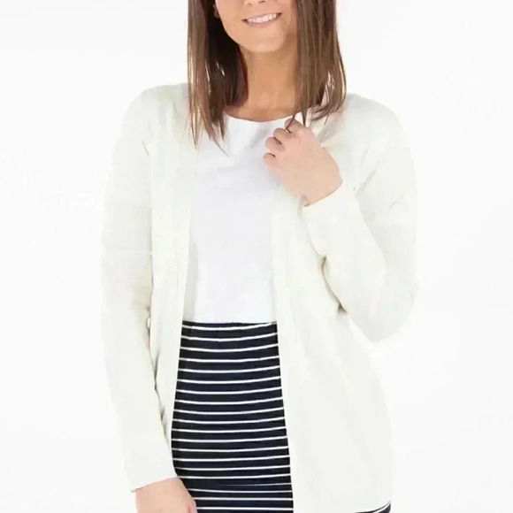 Molly Bracken lightweight open front mid length black lace trim cardigan M - Picture 8 of 8